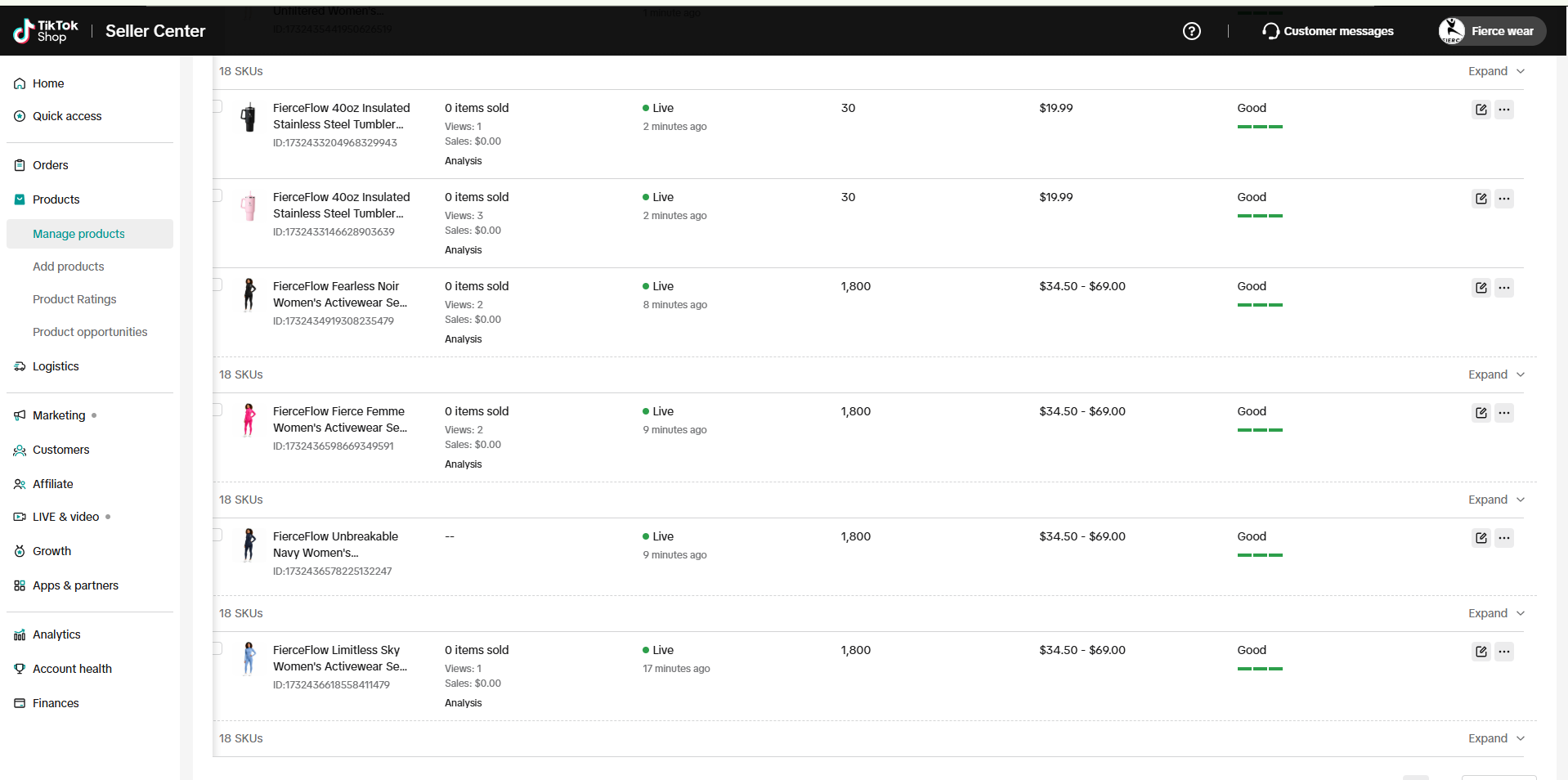 TikTok Shop Product Listing